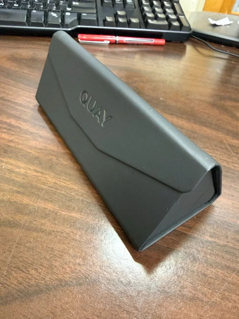 QUAY Matte Black Embossed Tri-Fold Sunglasses Case | Foldable Protective Eyewear
